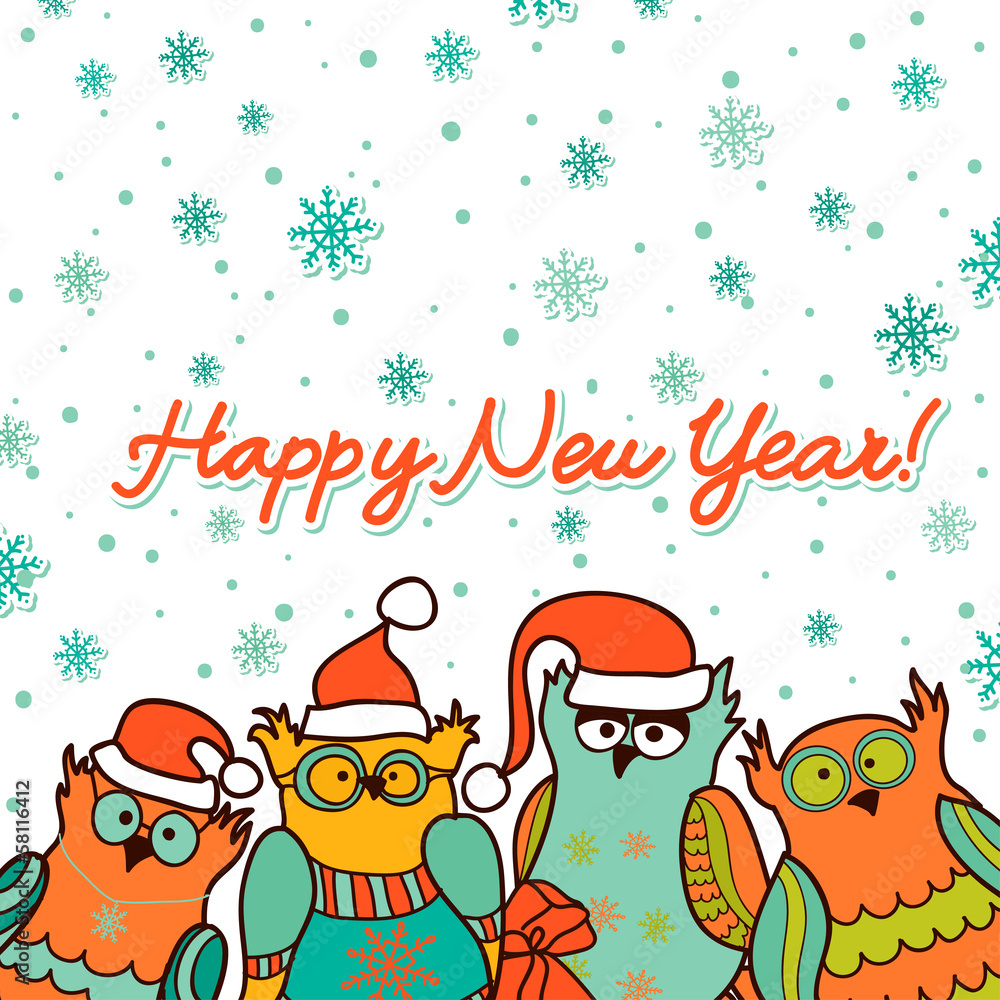 Fototapeta premium christmas background with funny owls