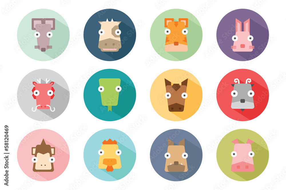 Zodiac animal icon set, vector Zodiac animal icon set, vector