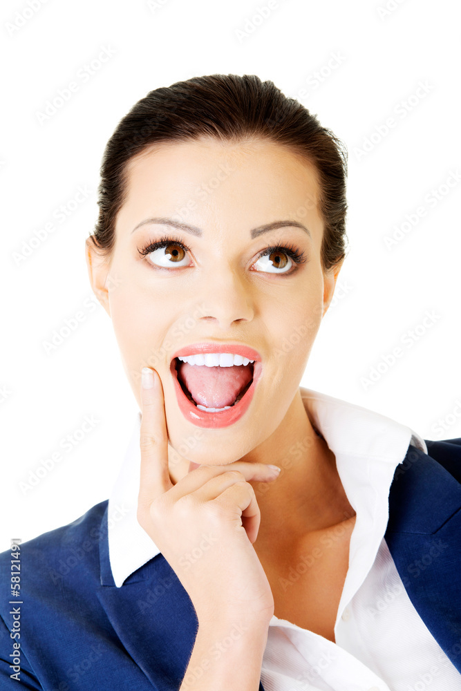 Young attractive businesswoman. Face expression. Thinking. Young attractive businesswoman. Face expression. Thinking.