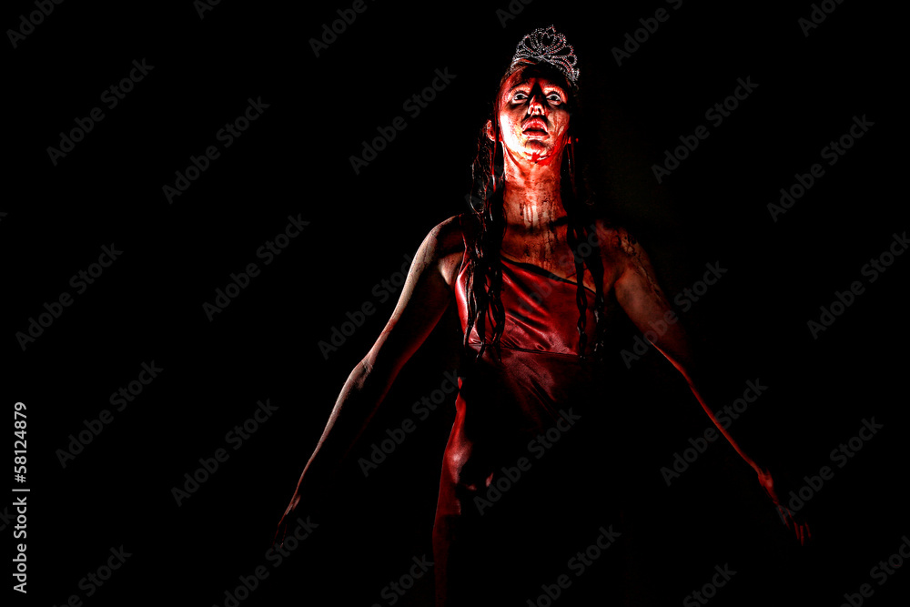 Scary Woman Dripping in Blood Wearing Prom Dress Scary Woman Dripping in Blood Wearing Prom Dress