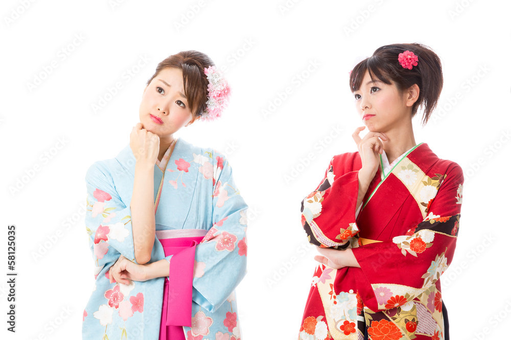 japanese kimono women on white background japanese kimono women on white background