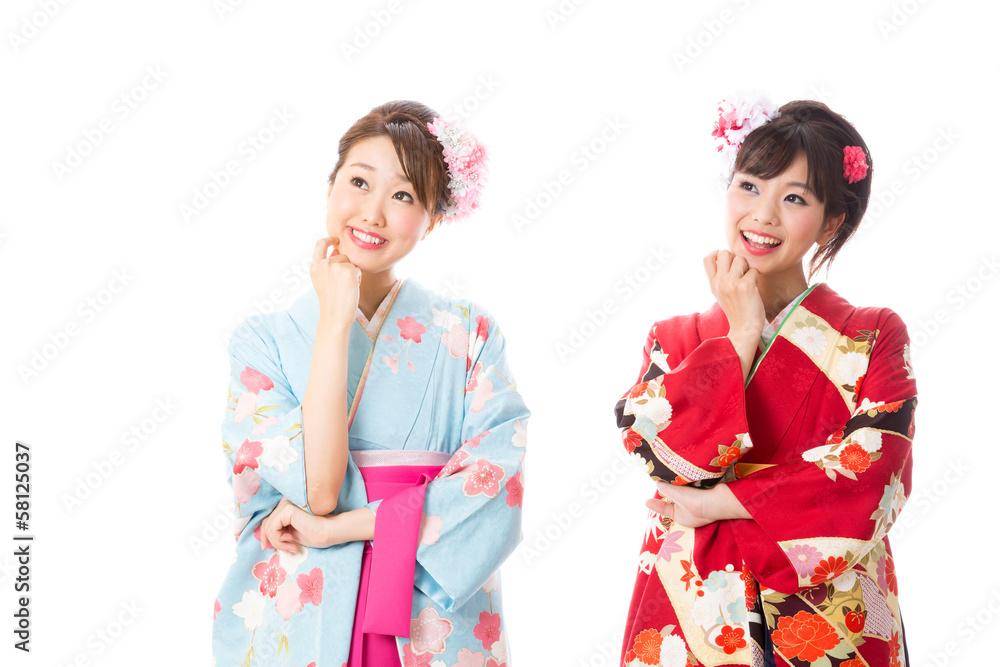 japanese kimono women on white background japanese kimono women on white background