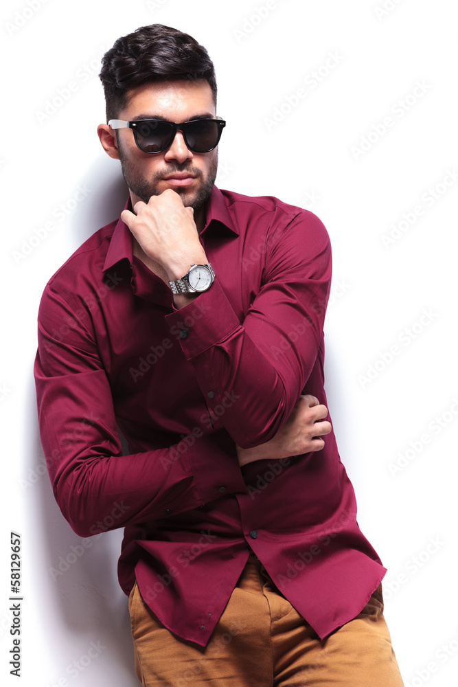 Fototapeta premium casual man touching his chin
