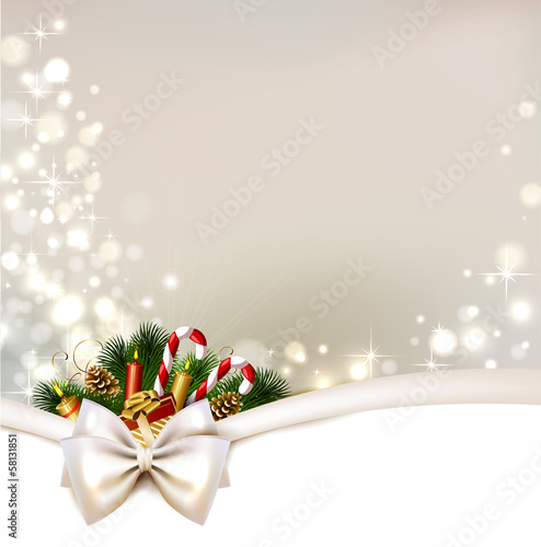Christmas background with burning candles and Christmas bauble