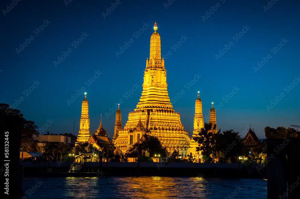 Wat Arun The golden Temple on the blue background