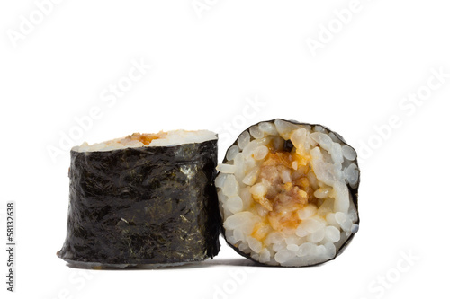 sushi roll in nori with eel isolated on white background