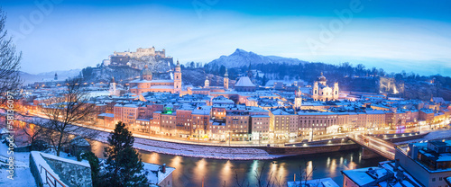 Salzburg winter panorama at christmas time, Austria