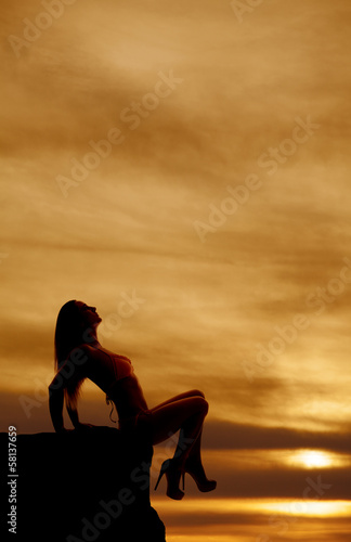 Silhouette woman bikini sit edge