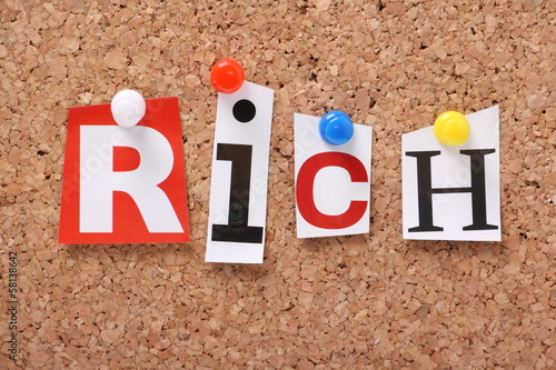 The word Rich on a cork notice board