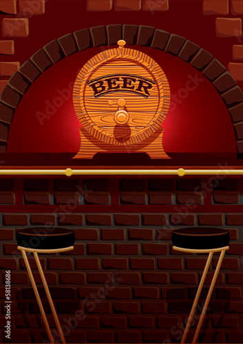 bar counter and cask of beer