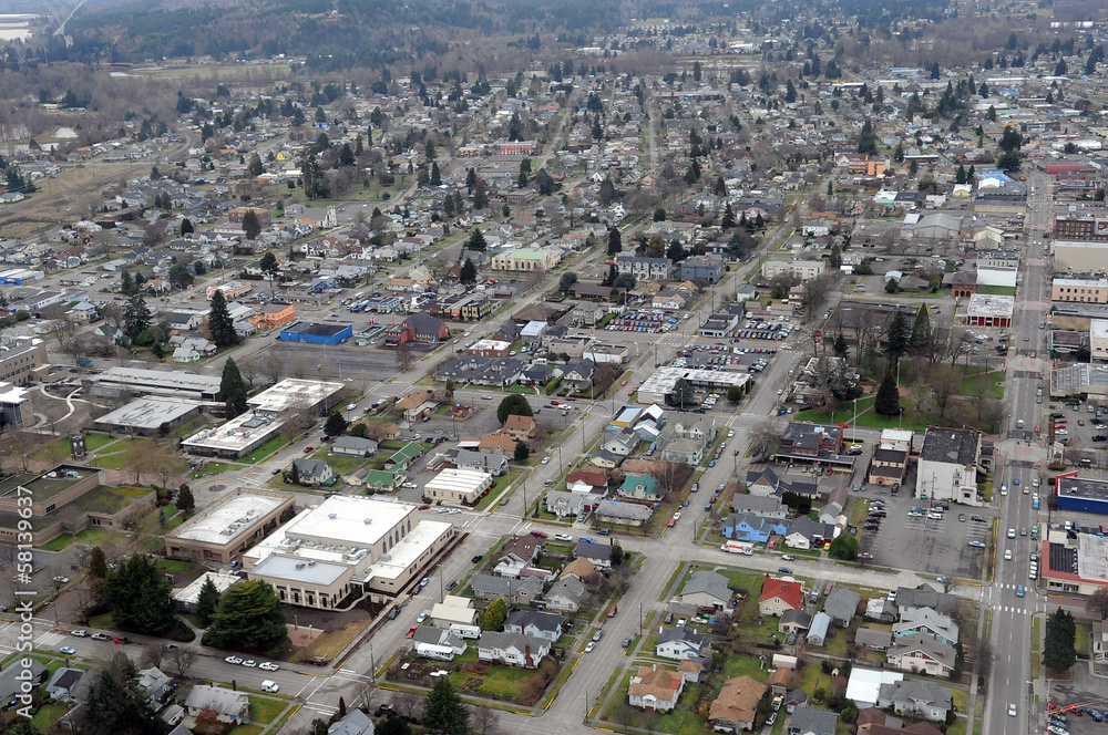 Fototapeta premium The gridded streets of old Centralia, Washington