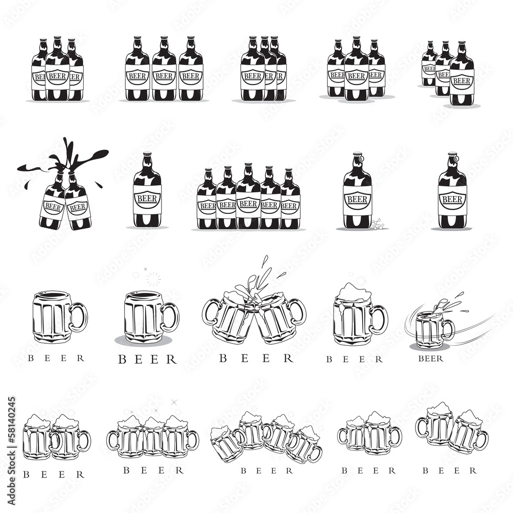 Beer Icons Set - Isolated On White Background - Vector
