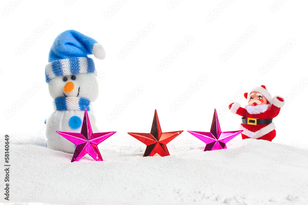 christmas composition with snow and decoration on white backgrou christmas composition with snow and decoration on white backgrou
