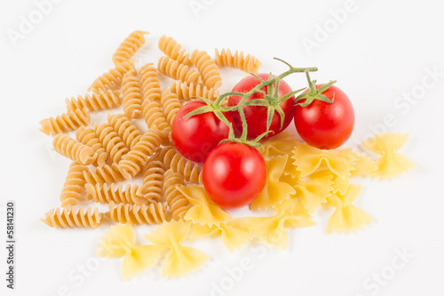 mixed italian pasta in white background