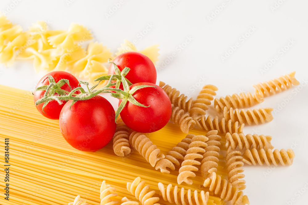 mixed italian pasta in white background mixed italian pasta in white background