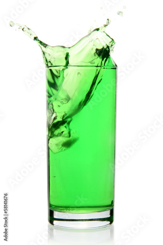Green soft drink with splash