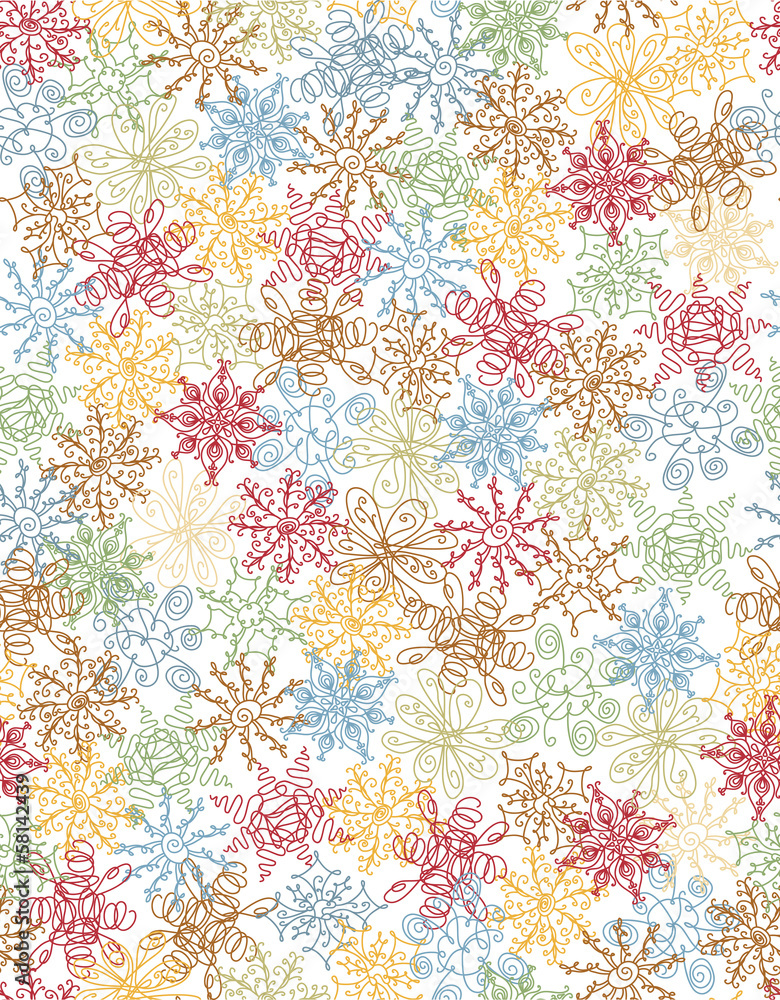 Vector  doodle snowflakes seamless pattern.