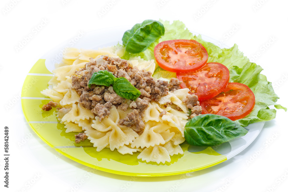 Cooked noodles with boiled meat Cooked noodles with boiled meat