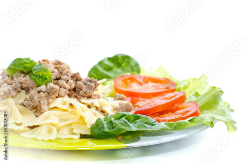 Cooked noodles with boiled meat