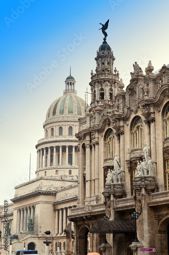 Photography Cuba.The Capitol building and the Great Theater of Havana