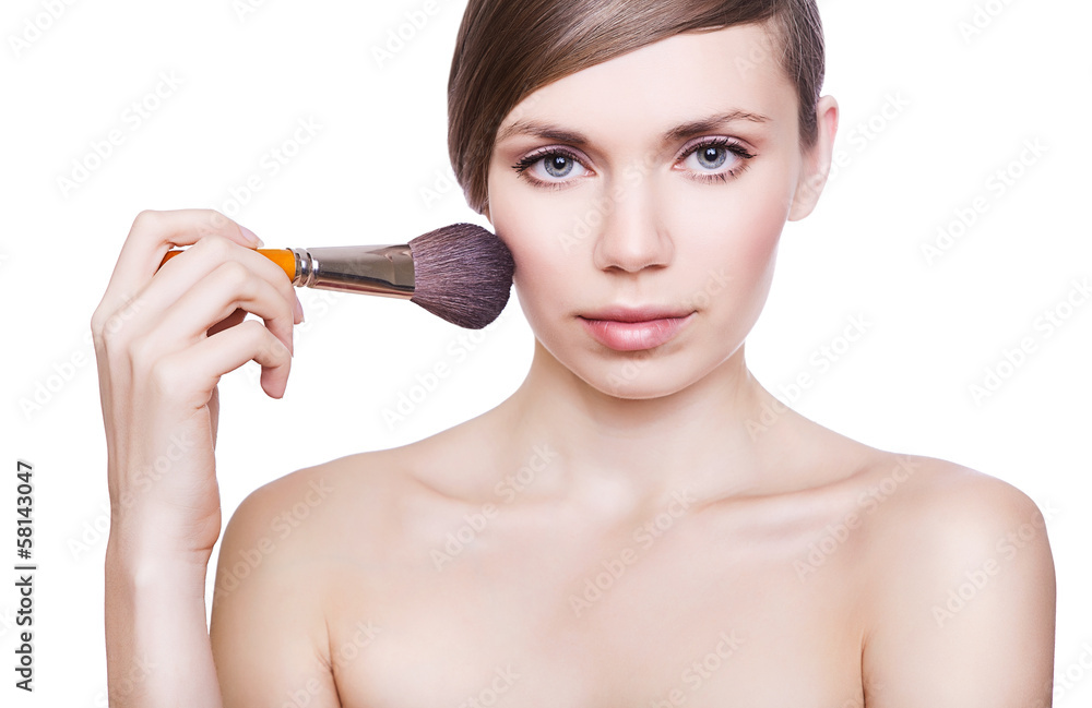 natural pretty woman with cosmetic brush natural pretty woman with cosmetic brush