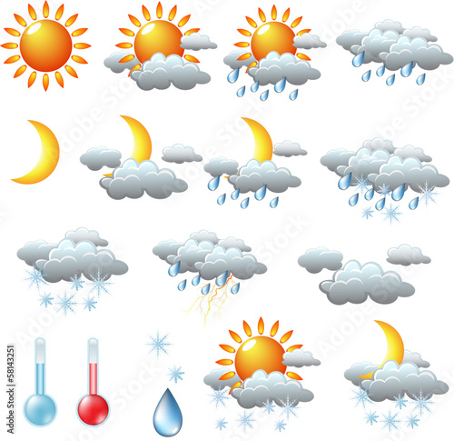 weather icons: sun rain clouds