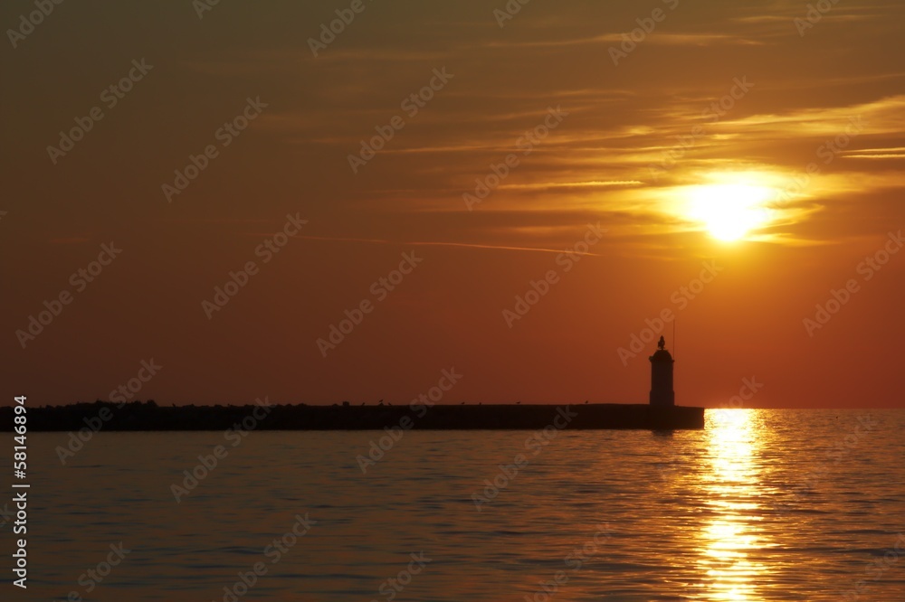 Sunset in summer at Porec Marina, Croatia