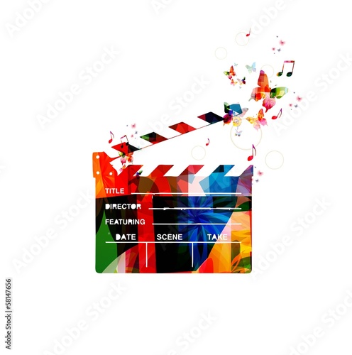 Colorful vector movie clapper background with butterflies.