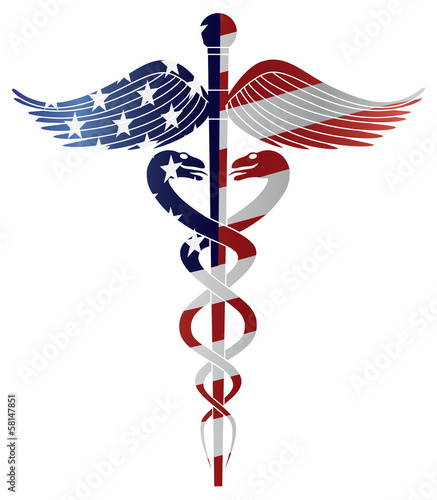 Caduceus Medical Symbol with USA Flag Illustration