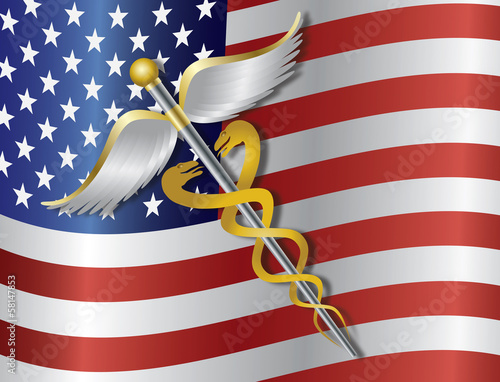 Caduceus Medical Symbol with USA Flag Background Illustration