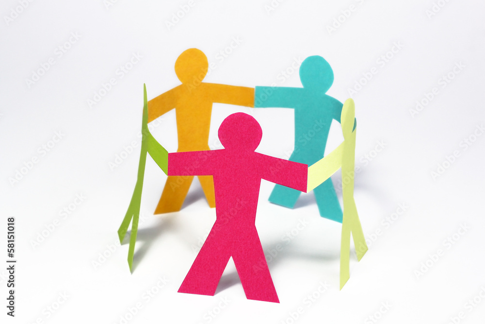 circle of colorful paper people on white background circle of colorful paper people on white background