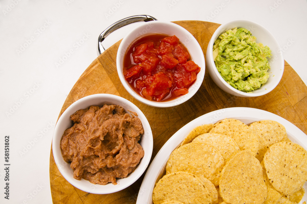 Chips Salsa Refried Beans Guacamole Nachos Food Fresh Appetizer Chips Salsa Refried Beans Guacamole Nachos Food Fresh Appetizer