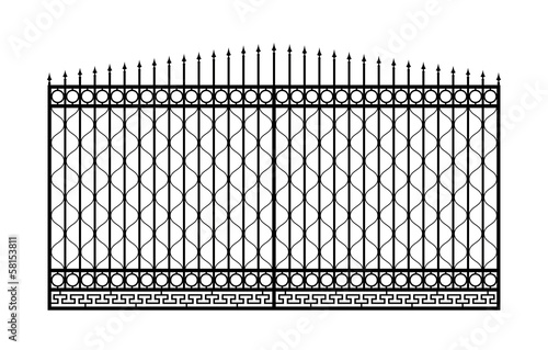 Forged gate with sharp spikes. Isolated on white.