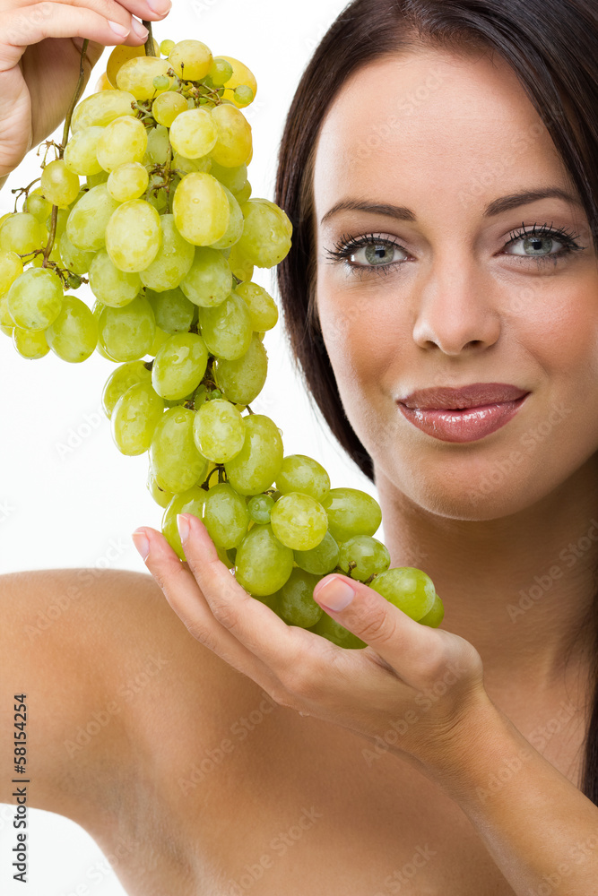 beautiful young woman and fresh grapes beautiful young woman and fresh grapes