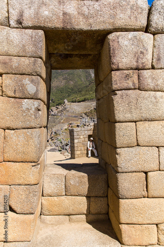 Fototapeta Naklejka Na Ścianę i Meble -  Inca Wall in Machu Picchu, Peru, South America.