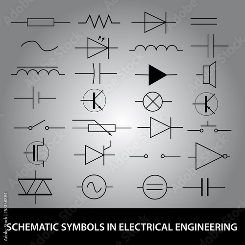 schematic symbols in electrical engineering icon set eps10