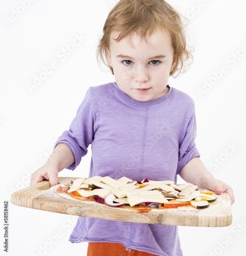 cute girl carrying fresh pizza