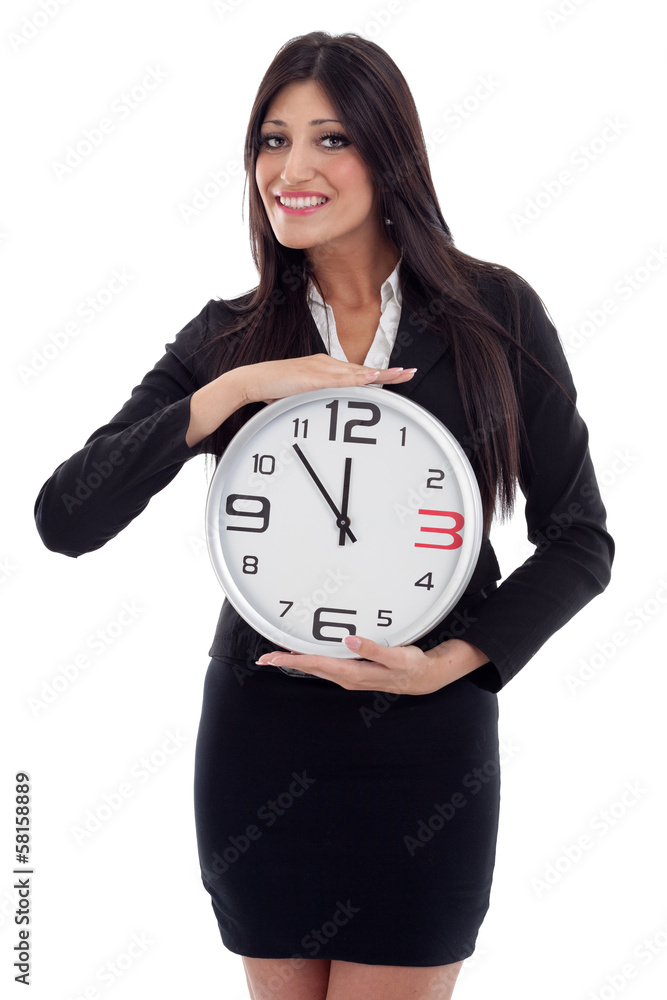 Young beautiful business woman with the clock Young beautiful business woman with the clock