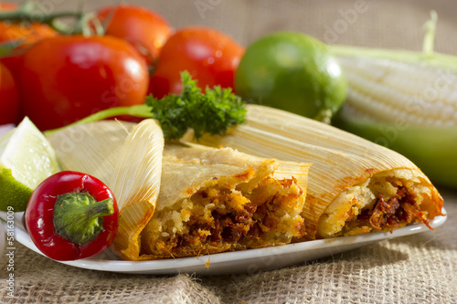Canvas Print Mexican tamales on plate.