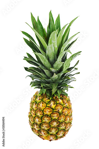 Ripe whole pineapple isolated on white background.