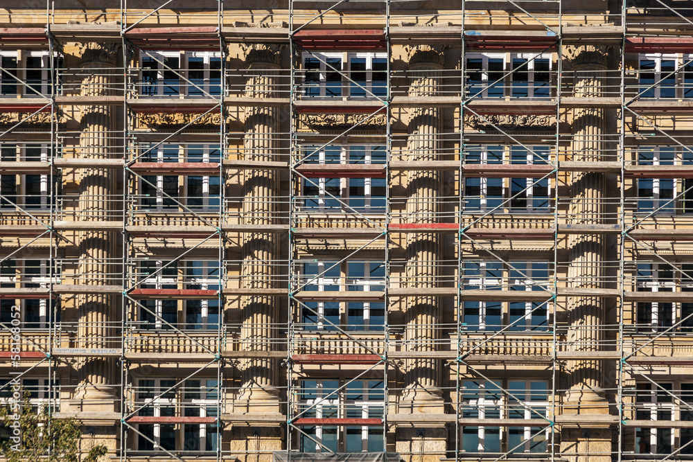 scaffold at an old historic house in Frankfurt scaffold at an old historic house in Frankfurt