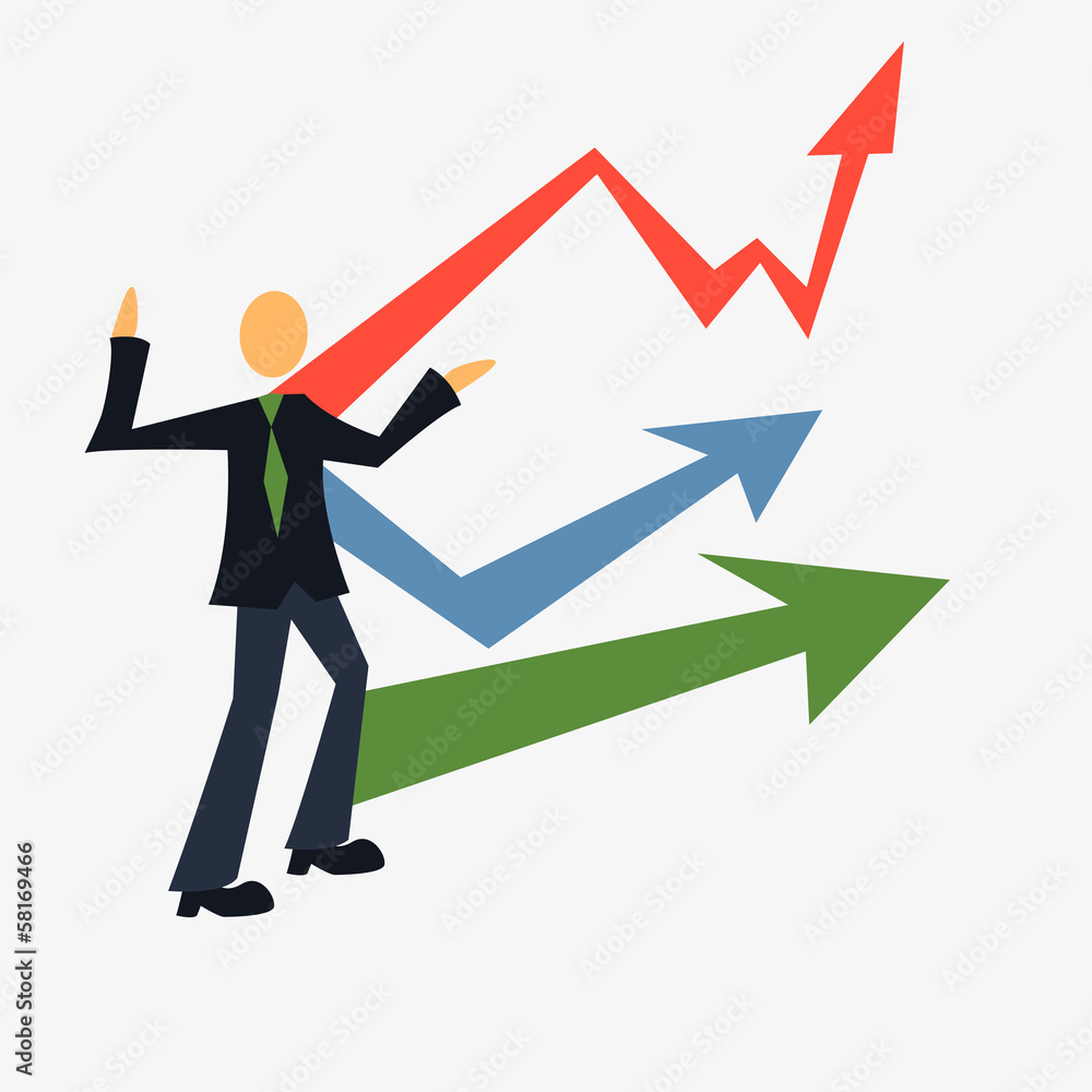 Businessman walking on the red arrow street to success Businessman walking on the red arrow street to success