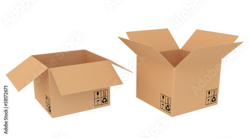 two varieties of open cardboard boxes