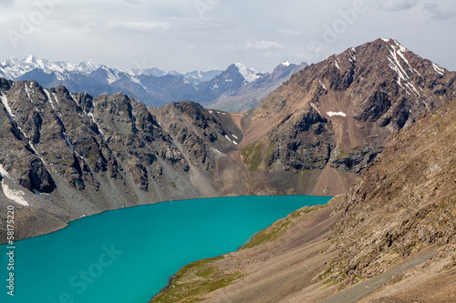 Alpine turquoise lake Ala-Kul, Tien Shan mountains