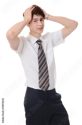 The businessman in a business suit on white background