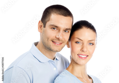 Young happy smiling couple, isolated