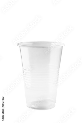 Translucent empty plastic glass on white background