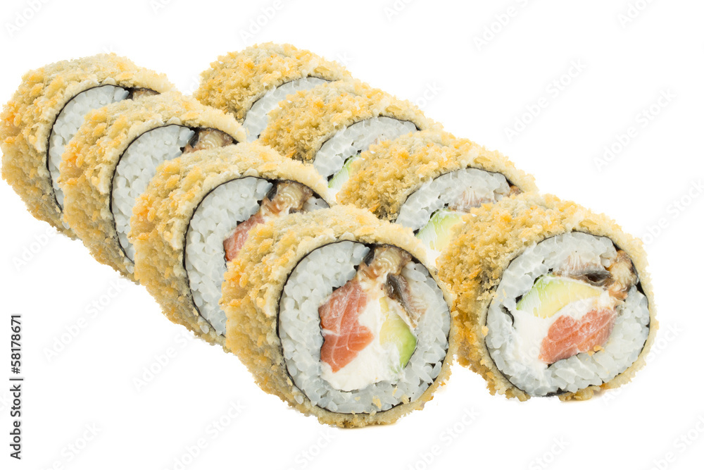 Warm sushi roll isolated on white background Warm sushi roll isolated on white background