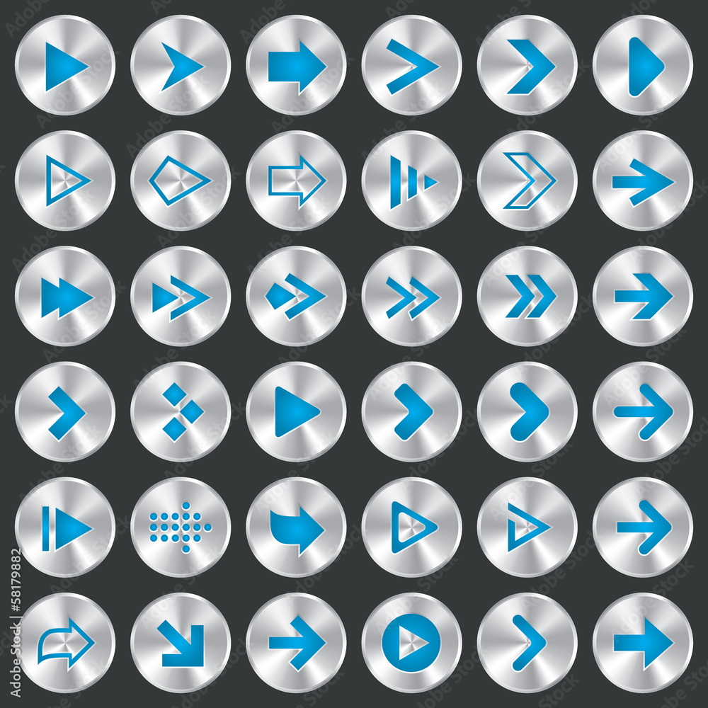 Arrow sign icon set. Metallic buttons. App. Arrow sign icon set. Metallic buttons. App.