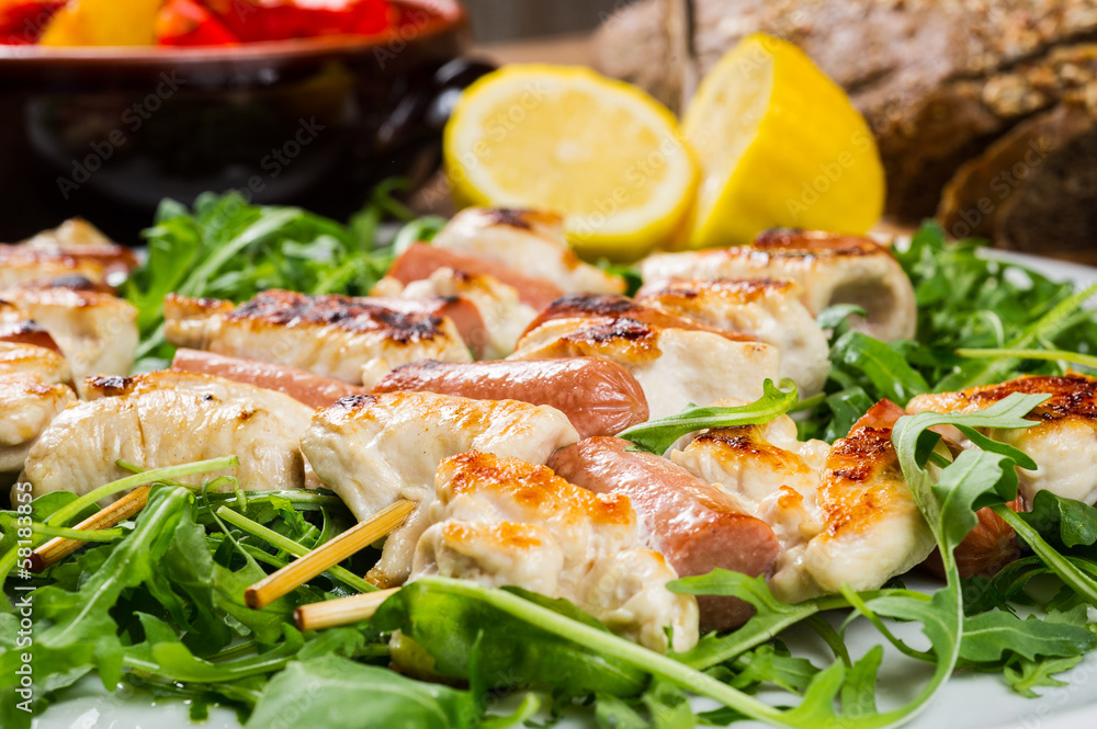 grilled chicken on bamboo skewers grilled chicken on bamboo skewers